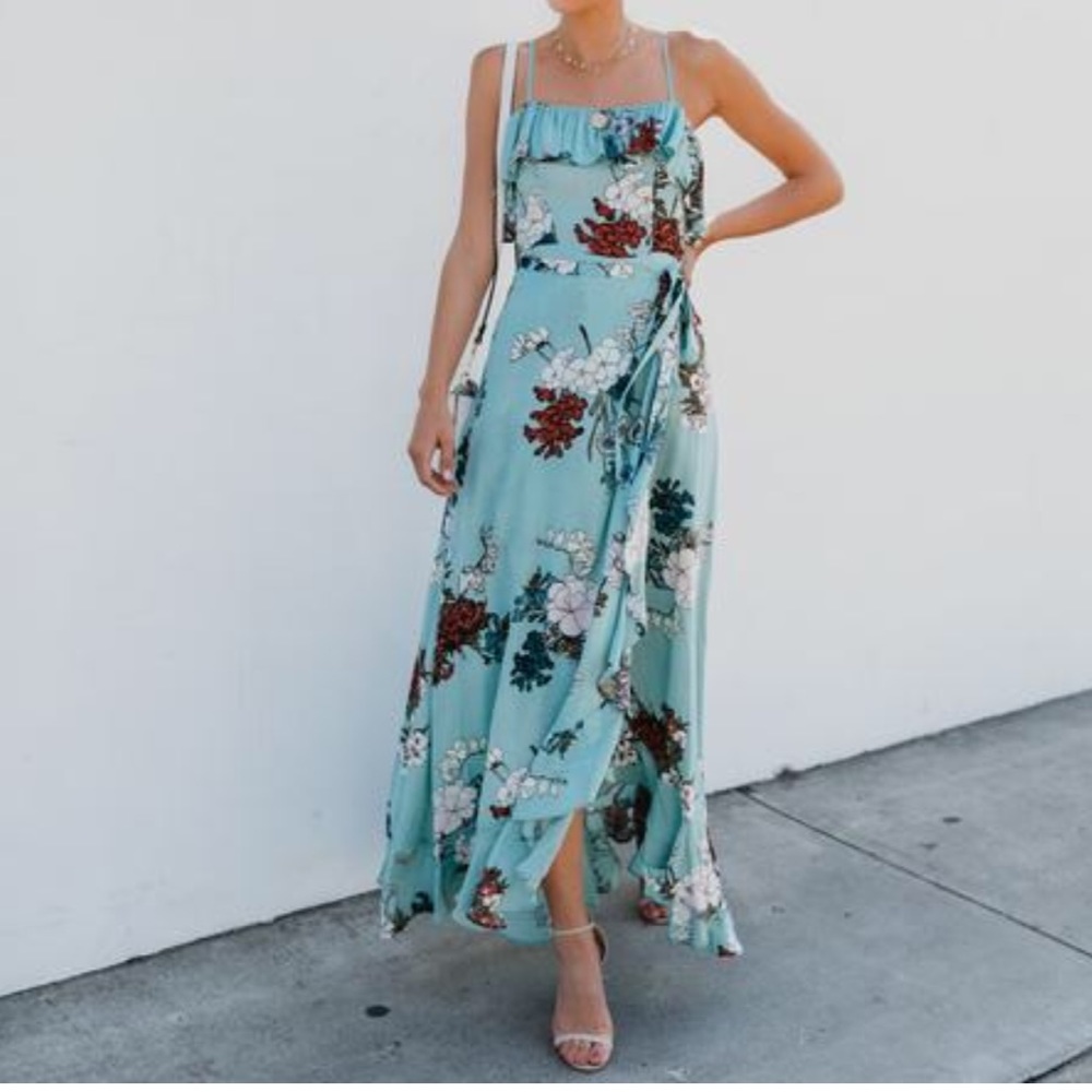 Floral Adjustable Wrap Maxi Dress